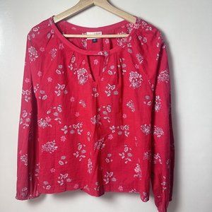 Universal Threads Blouse Womens Long Sleeve Printed Woven Red Floral Top Medium